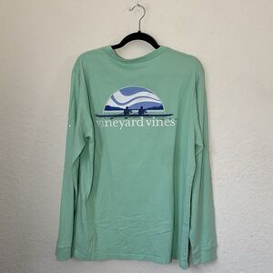 Vineyard Vines T-Shirt Men L Green Long Sleeve Rowing Pocket Spellout Logo Tee